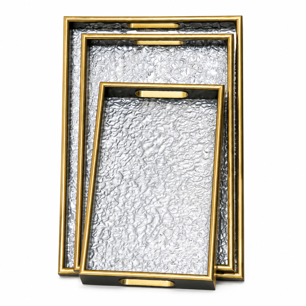 3 PCS SILVER & GOLD SERVING TRAY SET