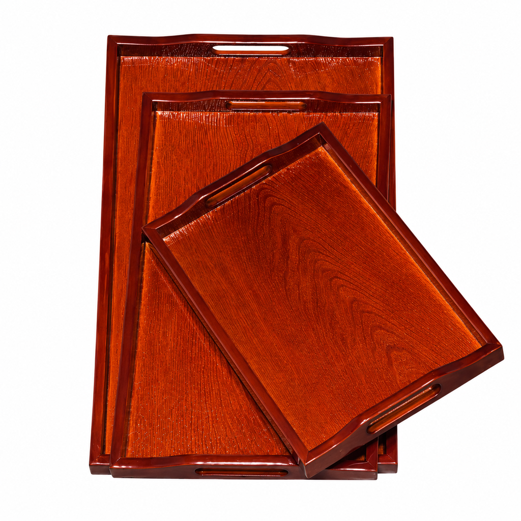 3 PCS WOOD GRAIN SERVING TRAY SET