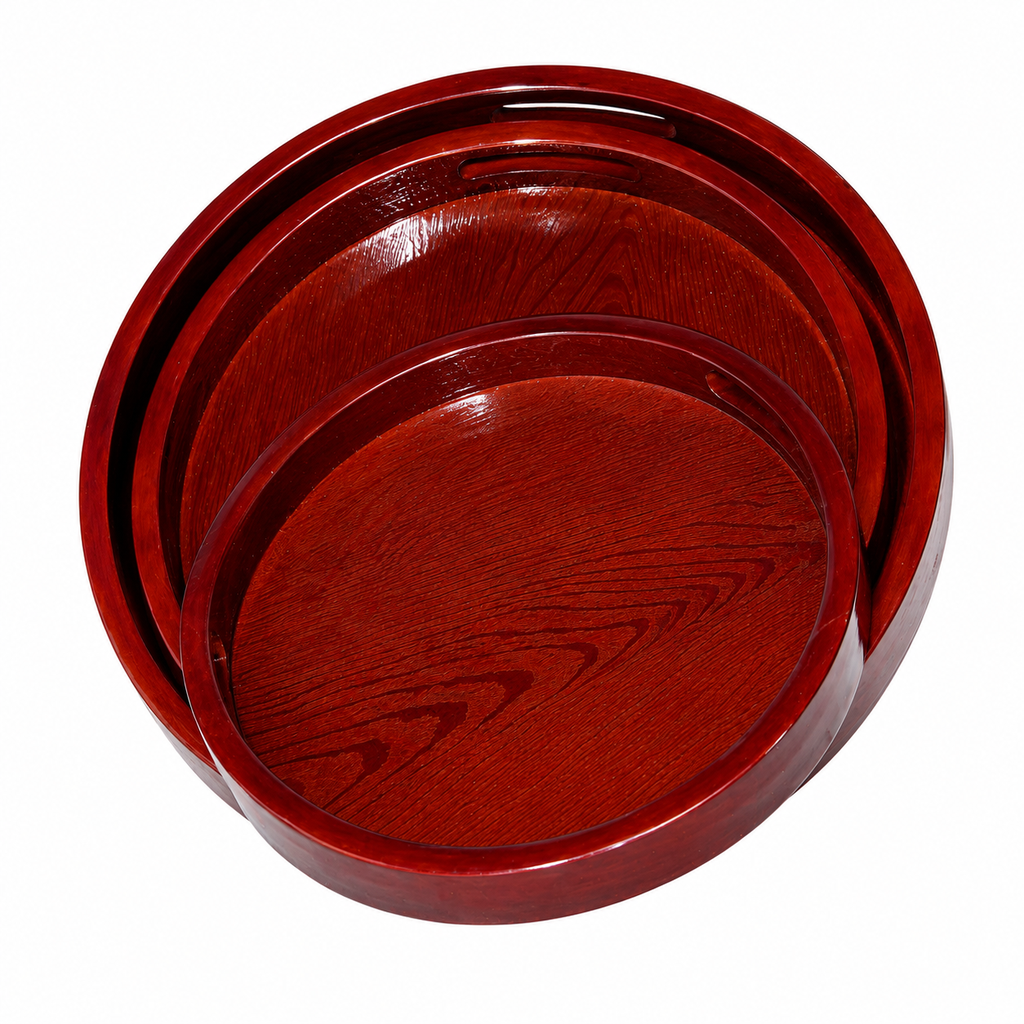 3 PCS ROUND WOOD GRAIN SERVING TRAY SET