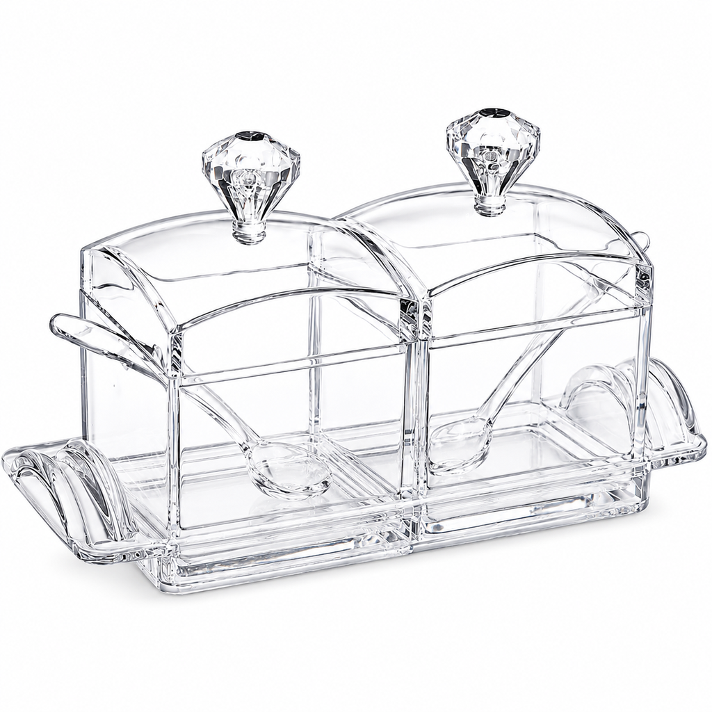 DOUBLE ACRYLIC CONDIMENT SERVER SET WITH SPOONS