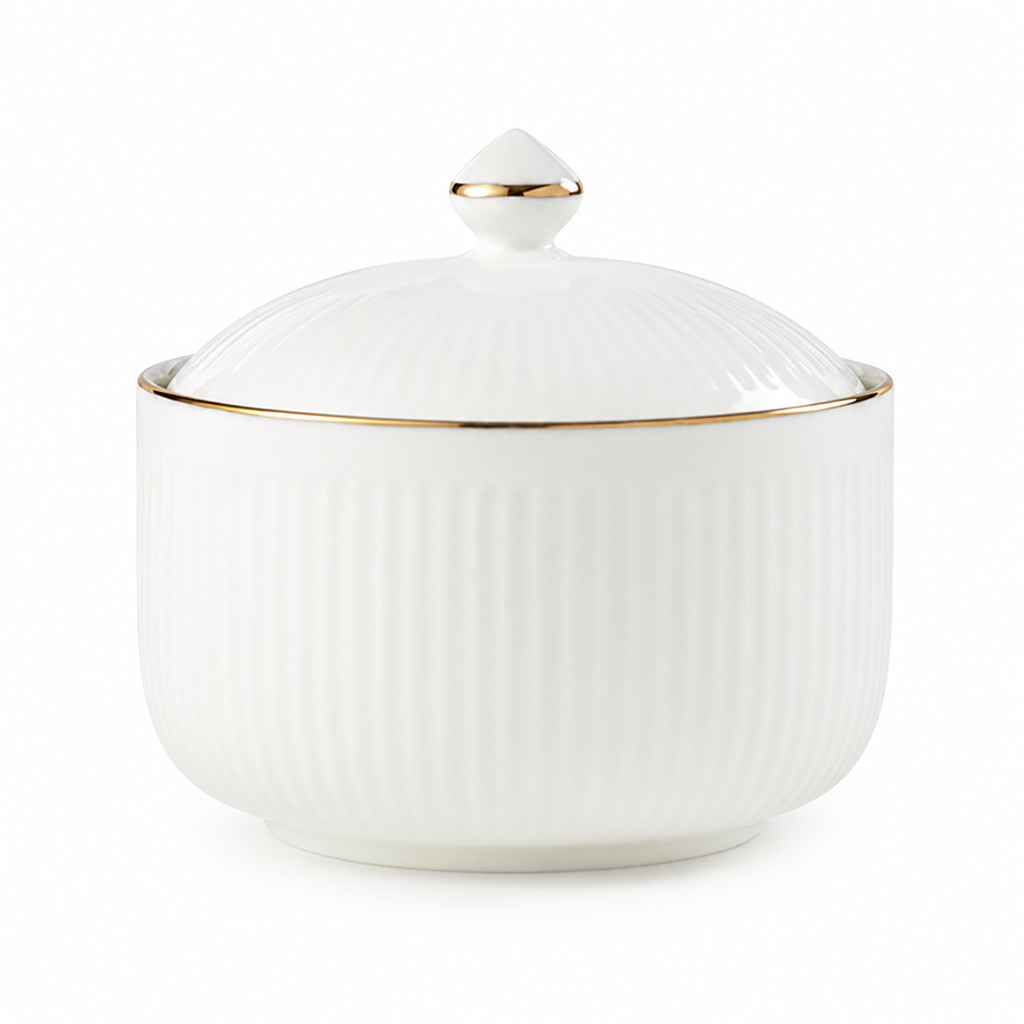 WHITE CERAMIC STORAGE JAR WITH LID