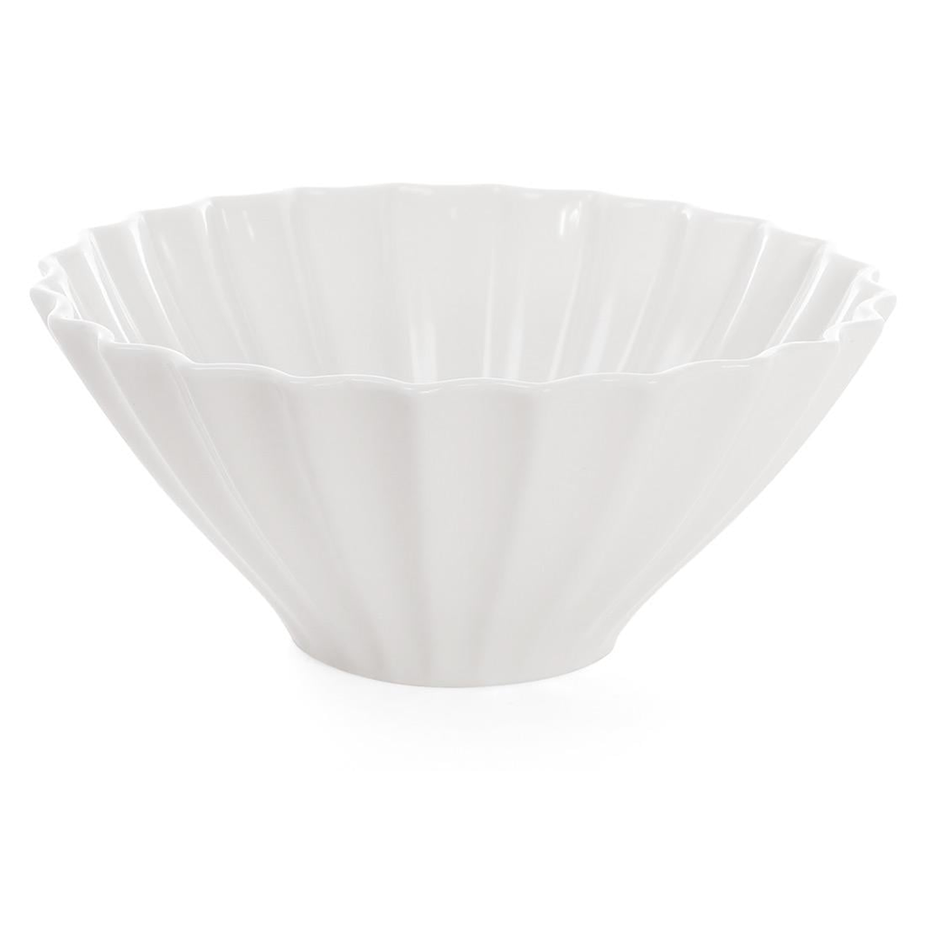 WHITE FLUTED CERAMIC SERVING BOWL
